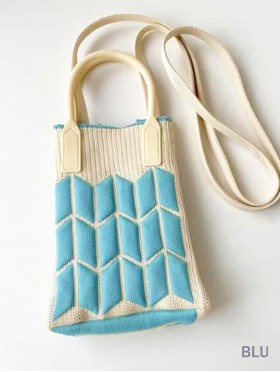 Large Capacity Trendy Rombus Patterned Knitted Soft Cellphone Bag W Strap